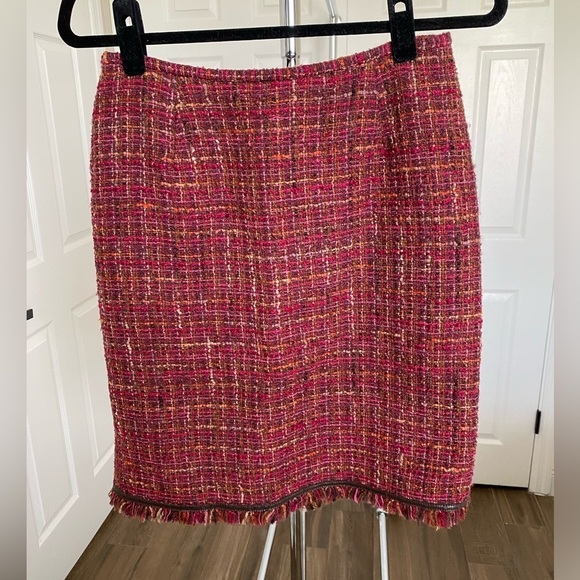 Lafayette 148 Petite Tweed Wool Cotton Red Pink Orange Multicolor skirt 8 or 8P - Picture 3 of 10